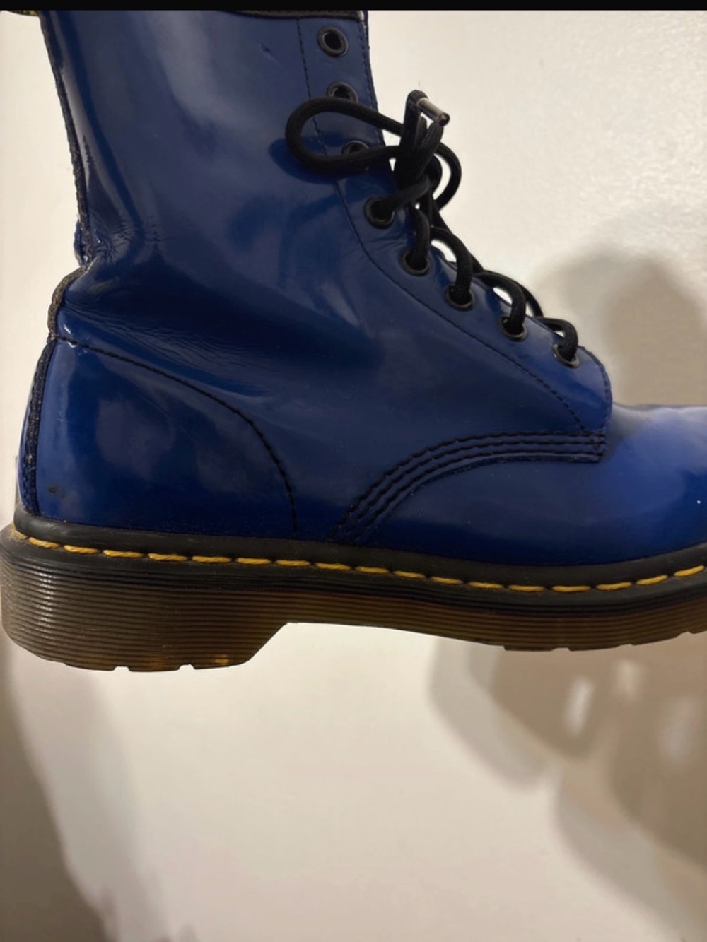 Dr. Martens Blue Patent Leather Combat Boots